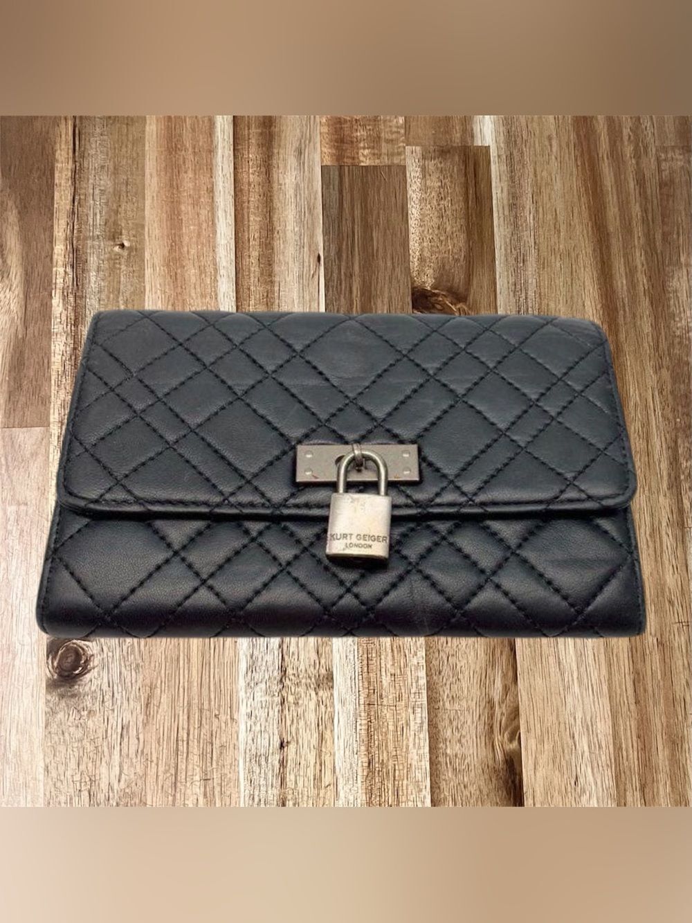 KURT GEIGER Black Quilted Brixton Leather wallet with Padlock
